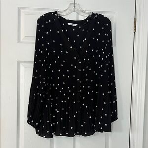 Penningtons Black Blouse with White Dots